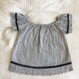 Anthropologie | Off shoulder linen shirt crochet